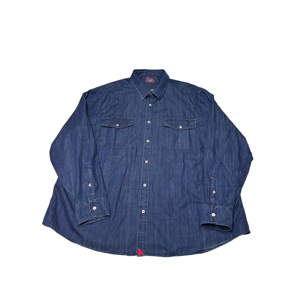 UNTUCKit Mens XXXLC Denim Button Down Shirt Dark Wash Herringbone Long Sleeve